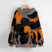 Women's Halloween Pumpkin Printed Long-sleeved Hooded Sweater