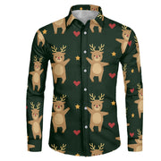 Men's Fashion Casual Christmas Element Printed Shirt Top