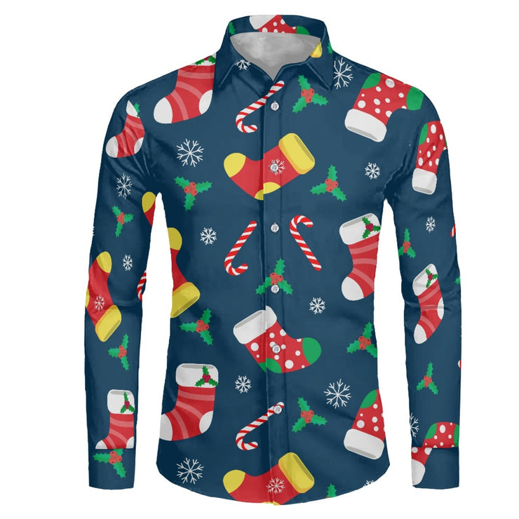 Men's Fashion Casual Christmas Element Printed Shirt Top