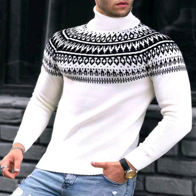 Vintage Patchwork Turtleneck Teenagers Men's Long Sleeve