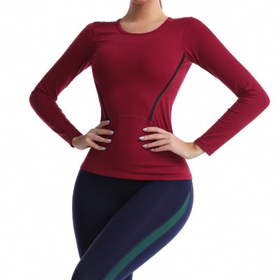 Round Neck Stretch Sports Long-sleeved Top Fitness Women