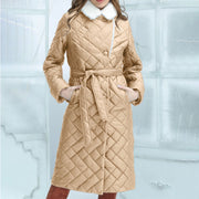 Lapel Cotton-padded Coat Mid-length Slim-fit Rhombus Plaid