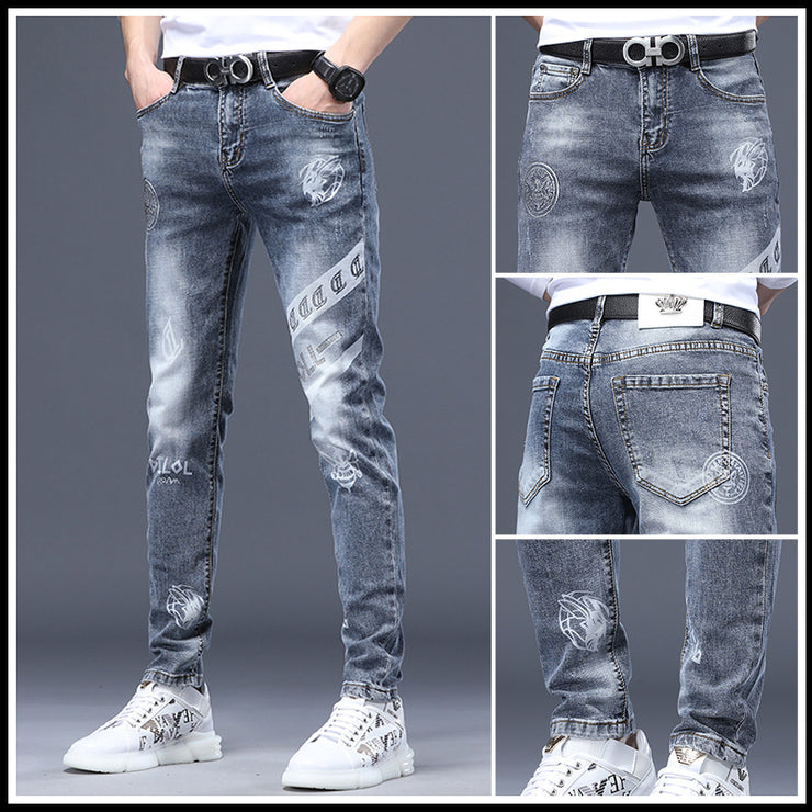 Men's Fashion Casual Printing Slim Straight Jeans