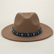 Bohemian Style Woven Leather Belt Denim Fur Felt Hat