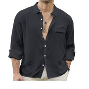 Shirt Men's Patchwork Linen Cardigan Long Sleeve