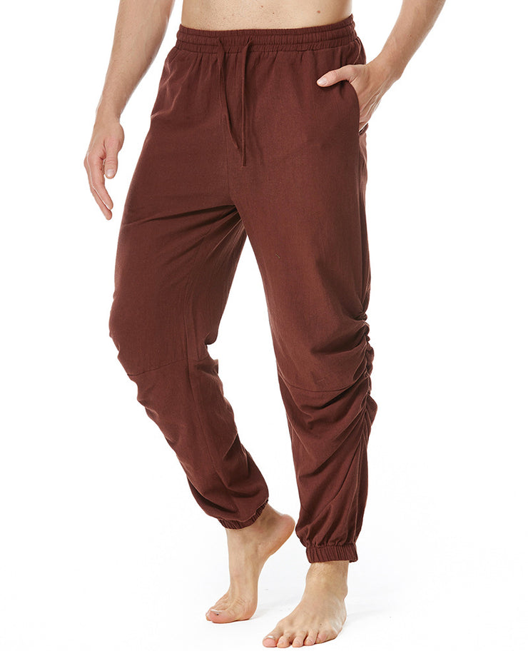 Men's Cotton And Linen Drawstring Elastic Waist Yoga Pants