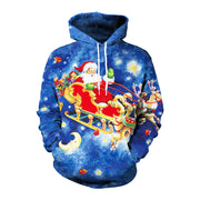 Men's Christmas Digital Printing Leisure Pullover Hooded Sweater