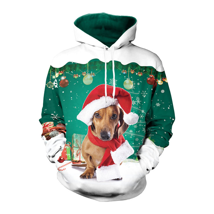 Men's Christmas Digital Printing Leisure Pullover Hooded Sweater