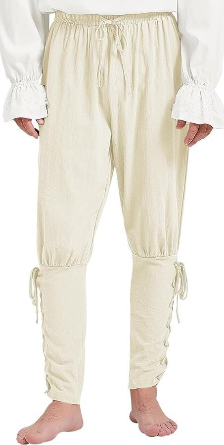 Men's Cotton And Linen Trousers Ankle Strap Pants Medieval Viking