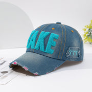 Fashionable Versatile Three-dimensional Embroidered Ripped Letter-printing Denim Baseball Cap