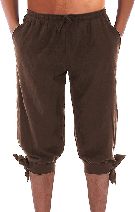 Men's Cotton And Linen Trousers Ankle Strap Pants Medieval Viking