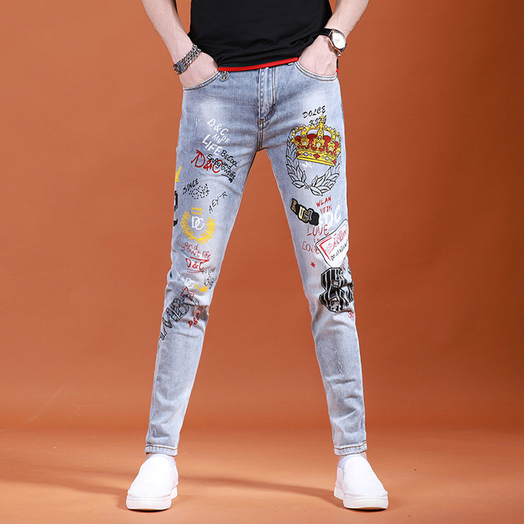 Men's Fashion Casual Printing Slim Straight Jeans