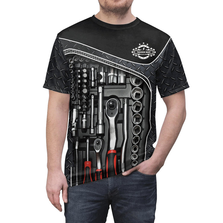 Men's Dark Short Sleeve Handle Tool Gear Digital Printed Round Neck T-shirt