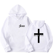 Believe Cross Printed Hoodie Men's Pattern Drawstring