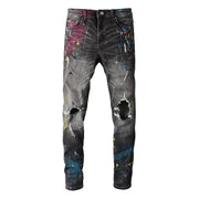 High Street Ripped Men's Splash-ink Paint Graffiti Jeans