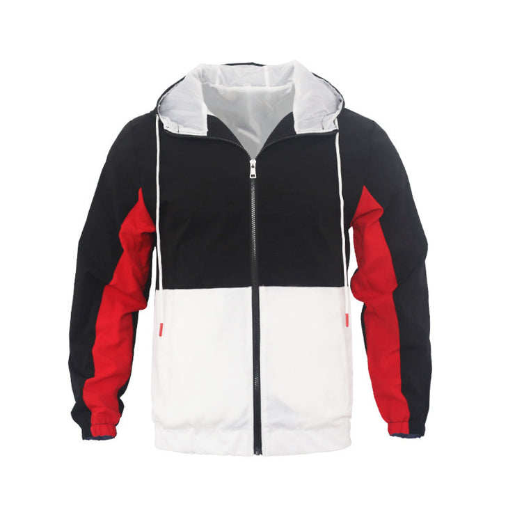 Men's Fashion Casual Polo Collar Contrast Color Double-layer Hooded Jacket