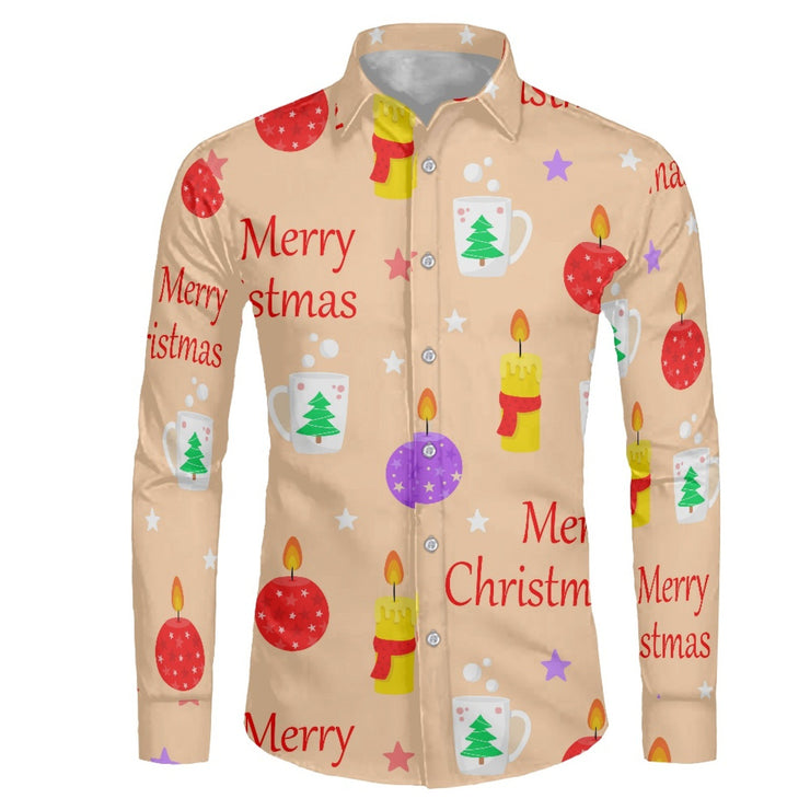 Men's Fashion Casual Christmas Element Printed Shirt Top