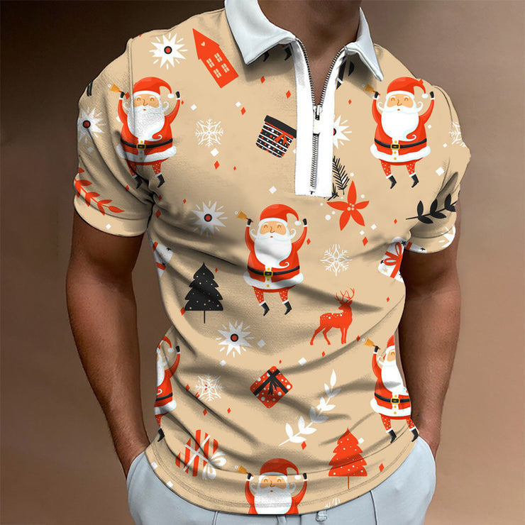 Christmas Series Lapel New Casual Short Sleeve