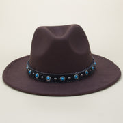 Bohemian Style Woven Leather Belt Denim Fur Felt Hat