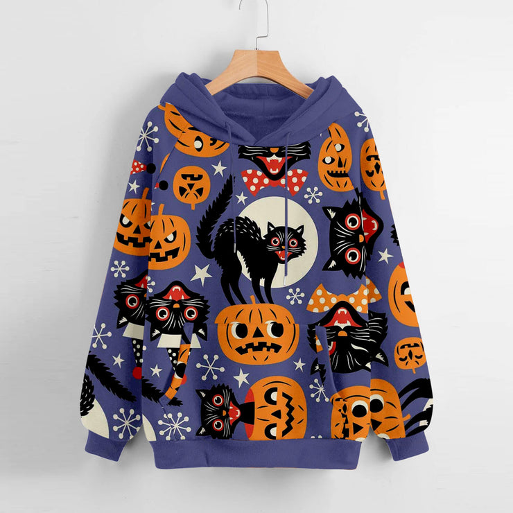 Women's Halloween Pumpkin Printed Long-sleeved Hooded Sweater