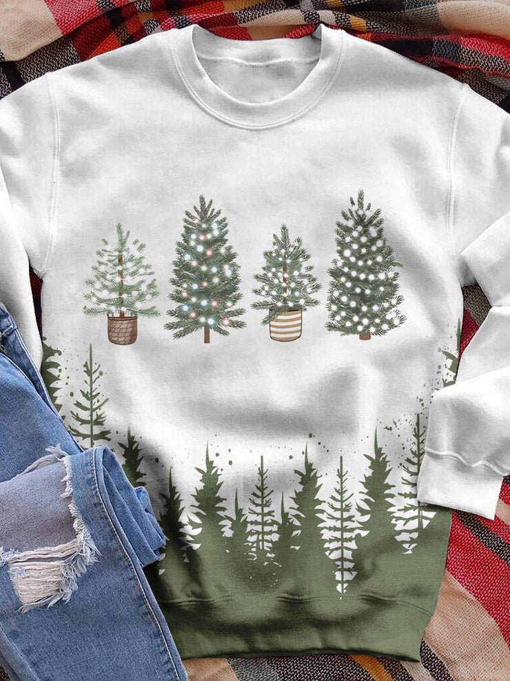 Christmas 3D Digital Printed Round Neck Brushed Loose Sweatshirt