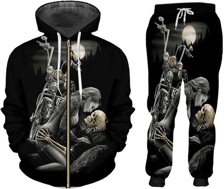 Fashion Casual 3D Digital Printing Zipper Hooded Sweater Set