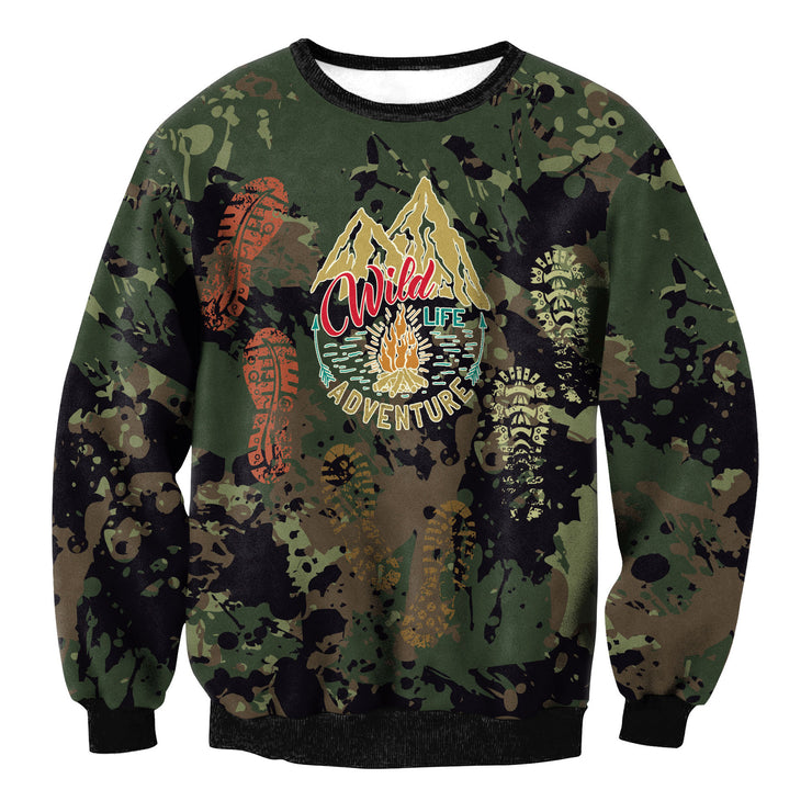 Men's Fashion Casual Camouflage Digital Printed Round Neck Sweater