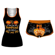 Women's Fashion Halloween Pumpkin Print Sleeveless Tank Top Shorts Suit