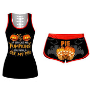 Women's Fashion Halloween Pumpkin Print Sleeveless Tank Top Shorts Suit