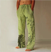 Printed Flying Bird Drawstring Leisure Men's Pants