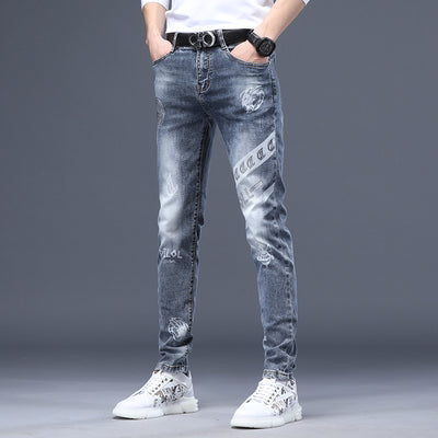 Men's Fashion Casual Printing Slim Straight Jeans