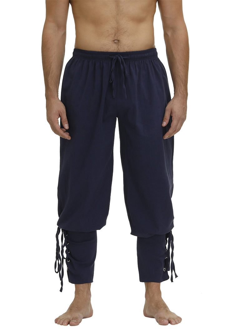 Men's Cotton And Linen Trousers Ankle Strap Pants Medieval Viking