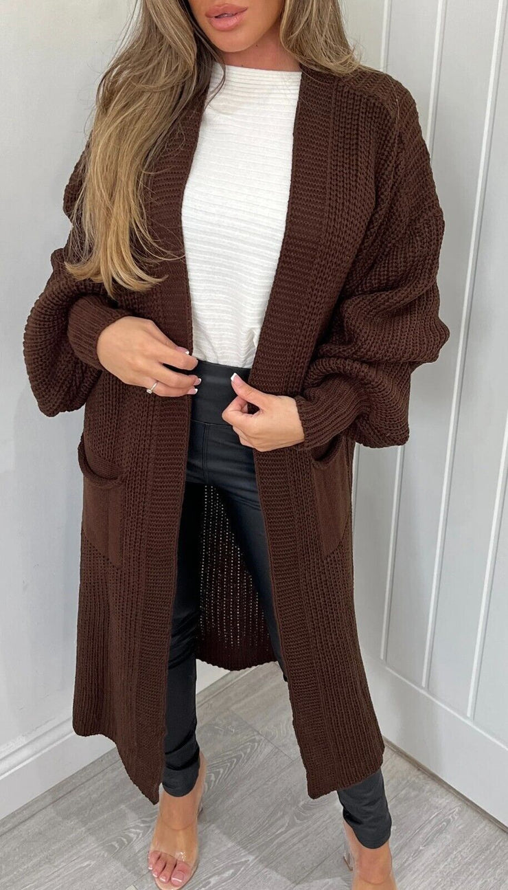 Solid Color Knitwear Pocket Cardigan Mid-length Sweater Women's Coat