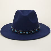 Bohemian Style Woven Leather Belt Denim Fur Felt Hat