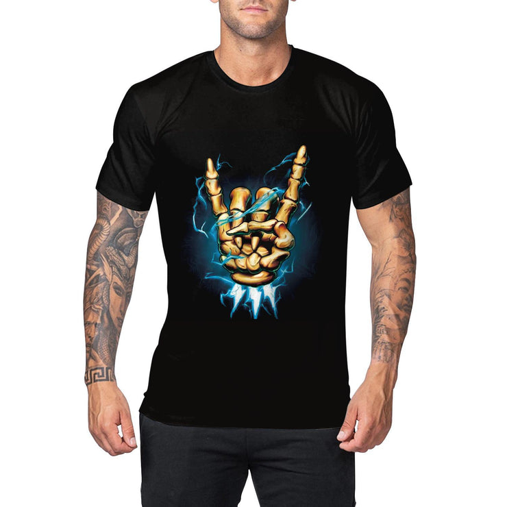 Men's Casual Round Neck Personalized Skull Skeleton Digital Printing Short Sleeve