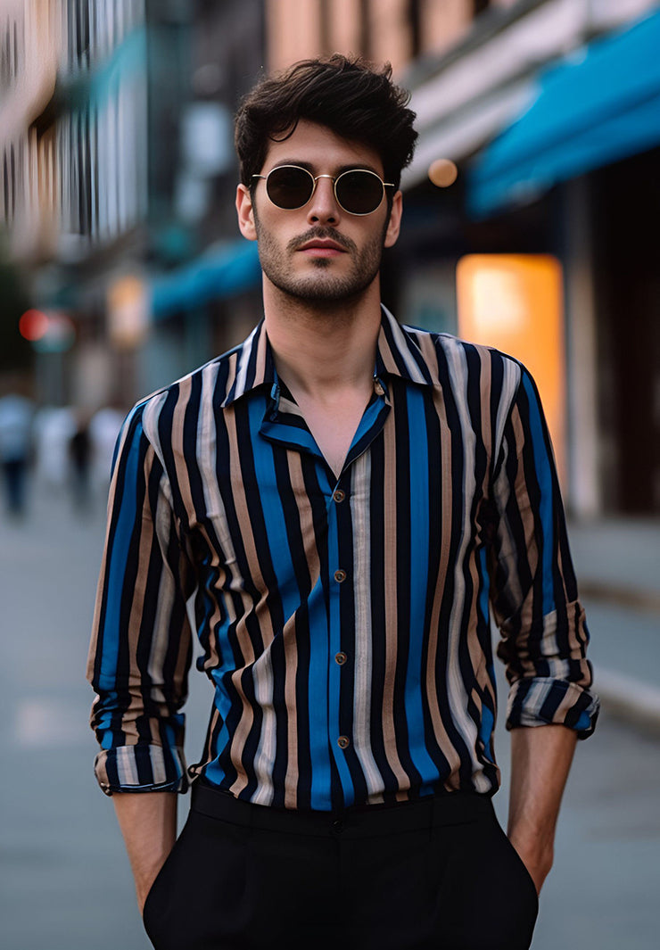 Men's Fashion Long Sleeve Striped Printed Shirt