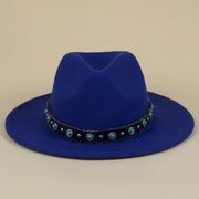 Bohemian Style Woven Leather Belt Denim Fur Felt Hat