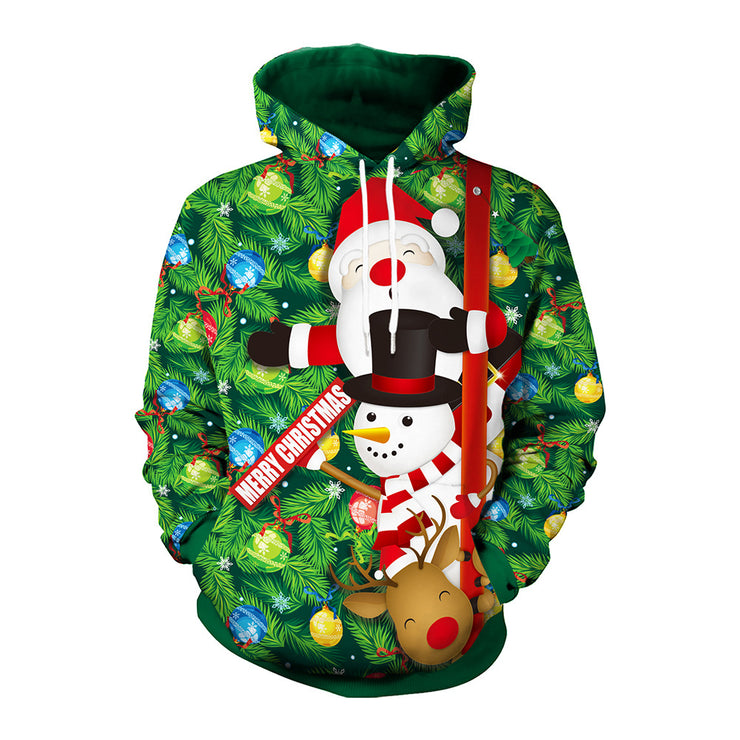 Men's Christmas Digital Printing Leisure Pullover Hooded Sweater