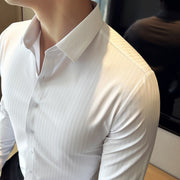 Men's High-quality Dark Striped Long-sleeved Seamless Shirt