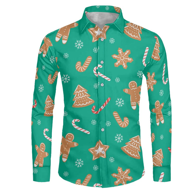 Men's Fashion Casual Christmas Element Printed Shirt Top