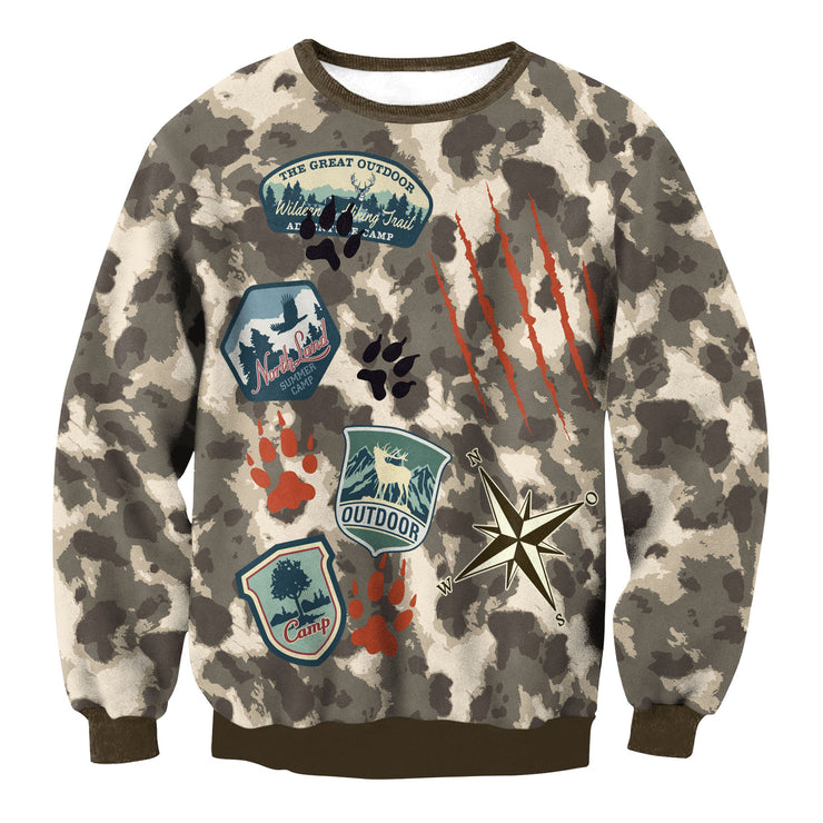 Men's Fashion Casual Camouflage Digital Printed Round Neck Sweater