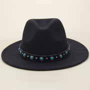 Bohemian Style Woven Leather Belt Denim Fur Felt Hat