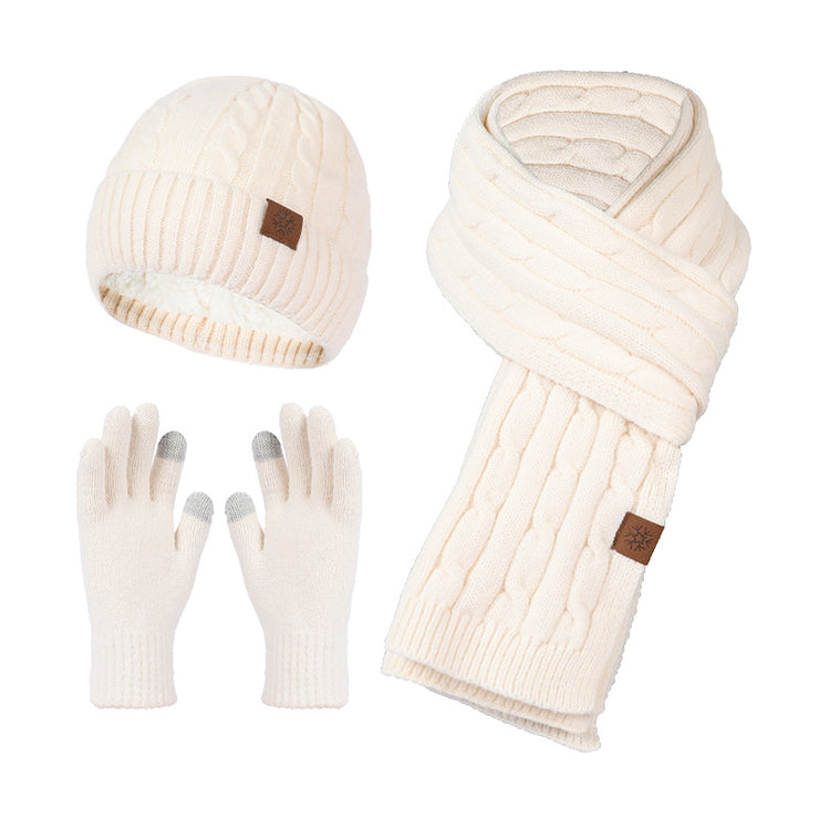 Knitting Hat Scarf And Gloves Three-piece Set