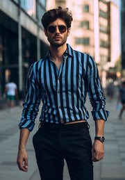 Men's Fashion Long Sleeve Striped Printed Shirt