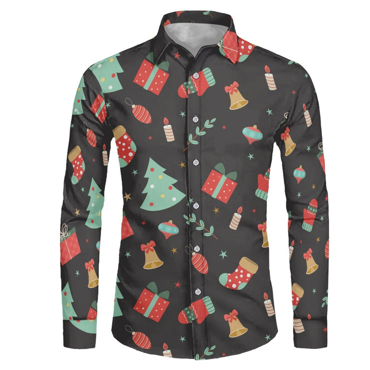 Men's Fashion Casual Christmas Element Printed Shirt Top