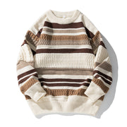 Striped Twisted Patchwork Round Neck Sweater For Men