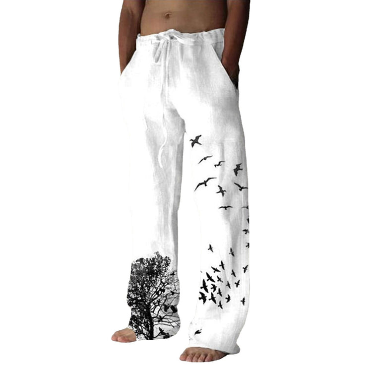 Printed Flying Bird Drawstring Leisure Men's Pants