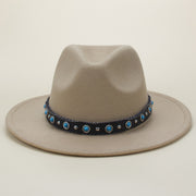 Bohemian Style Woven Leather Belt Denim Fur Felt Hat