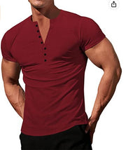 Men's Solid Color Buttons V-neck Slim T-shirt