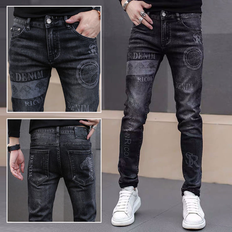 Men's Fashion Casual Printing Slim Straight Jeans